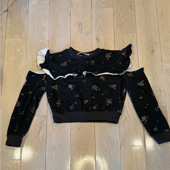 Philosophy di Lorenzo Serafini Tops - Philosophy di Lorenzo Serafini Black Floral Top w/ Ruffles and Shoulder Cutouts